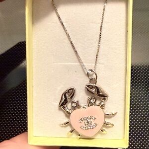 Pink Heart Crab Pendant Necklace with Crystal Logo